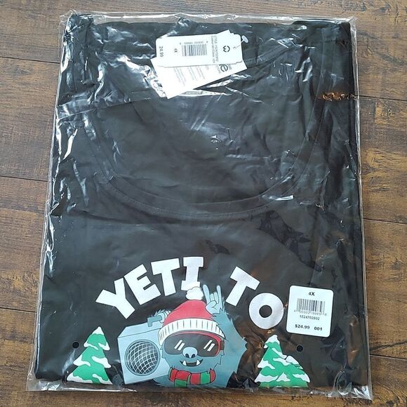 New Size 4X Women's Black Yeti To Party Scoop Neck Short Sleeve Holiday Tee - Picture 5 of 8